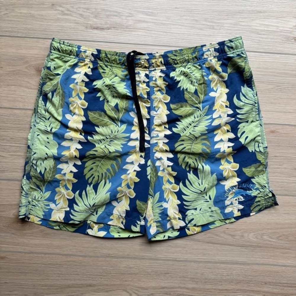 Tommy Bahama Relax Mens Medium Blue Green Tropical Floral Swim Trunks Shorts